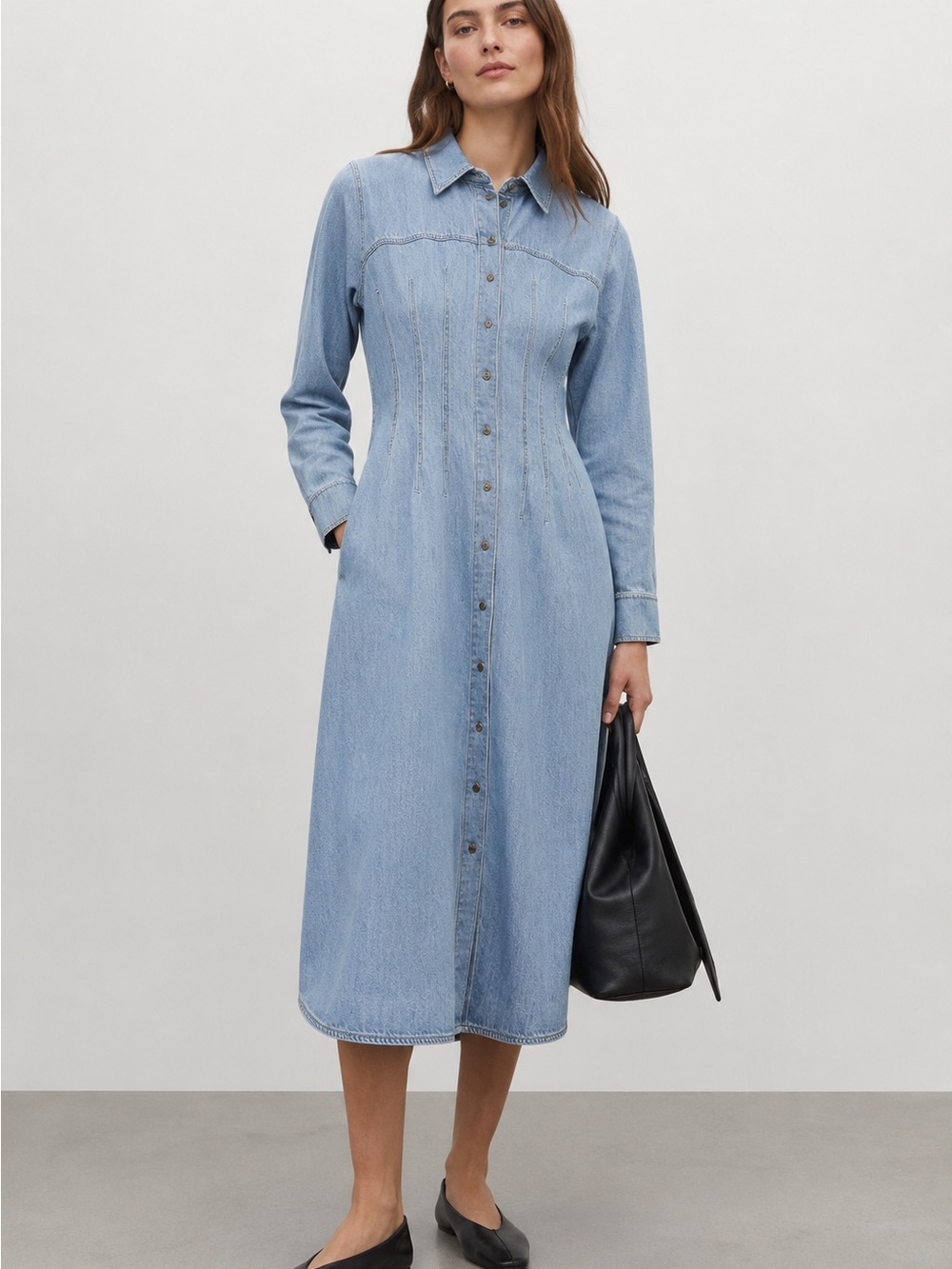 COS NWT Denim Button Front Midi Shirt Dress | Long Sleeve | Size 8